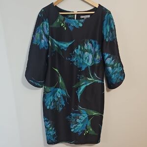 Floral Print Dress in Blue and Green Size 16